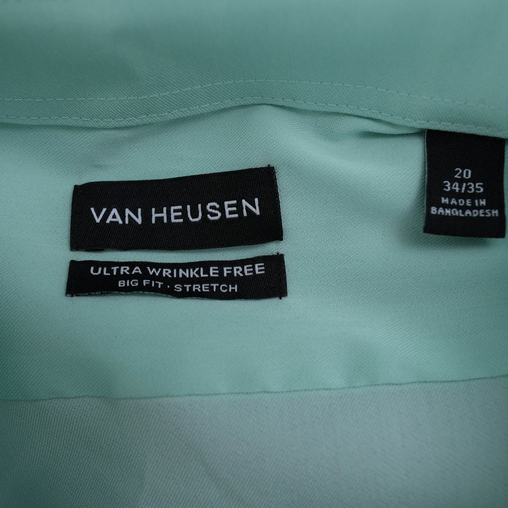Van Heusen Dress Shirt Men Mint Green Ultra Wrinkle Free Big New 20 34/35 - Picture 8 of 13